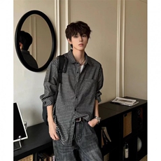 1506/QCS3880/P37美式复古春夏季休闲格纹通勤长袖慵懒衬衣潮流，男装衬衫，星座1506