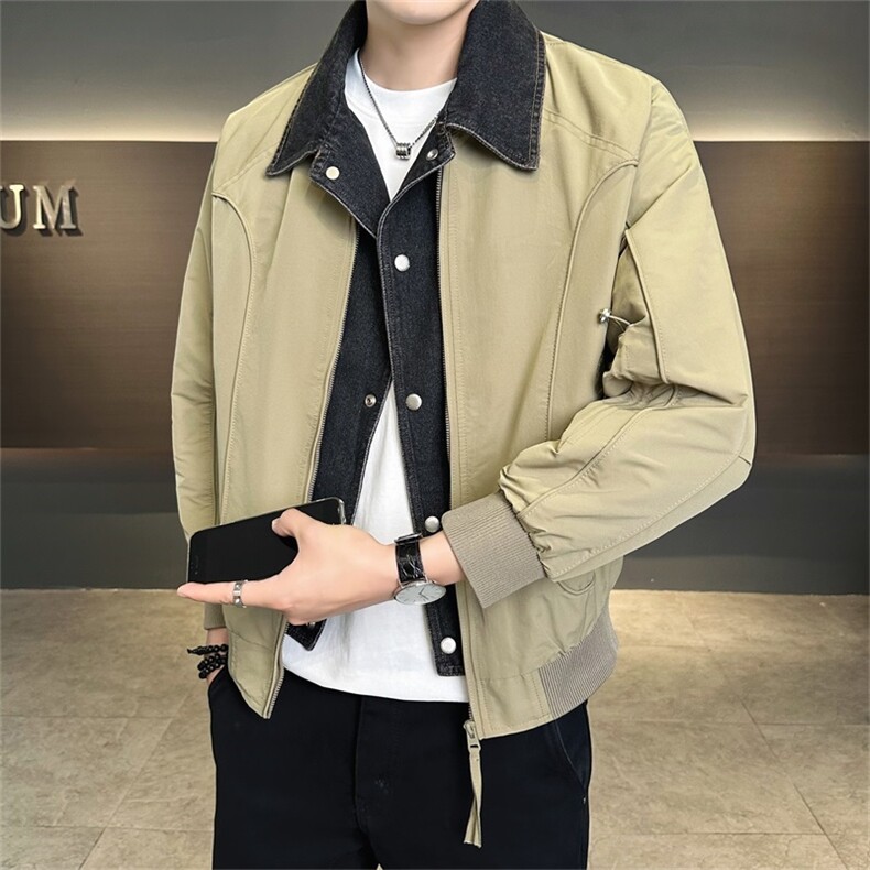 店主风2025秋季新款时尚假两件休闲宽松夹克外套男581-P135控175,男装夹克,电商A413