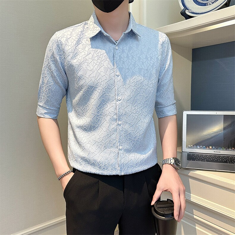 店主风社会小伙男纯色七分袖衬衫男日常衬衣301A-1/CS562/P55图片