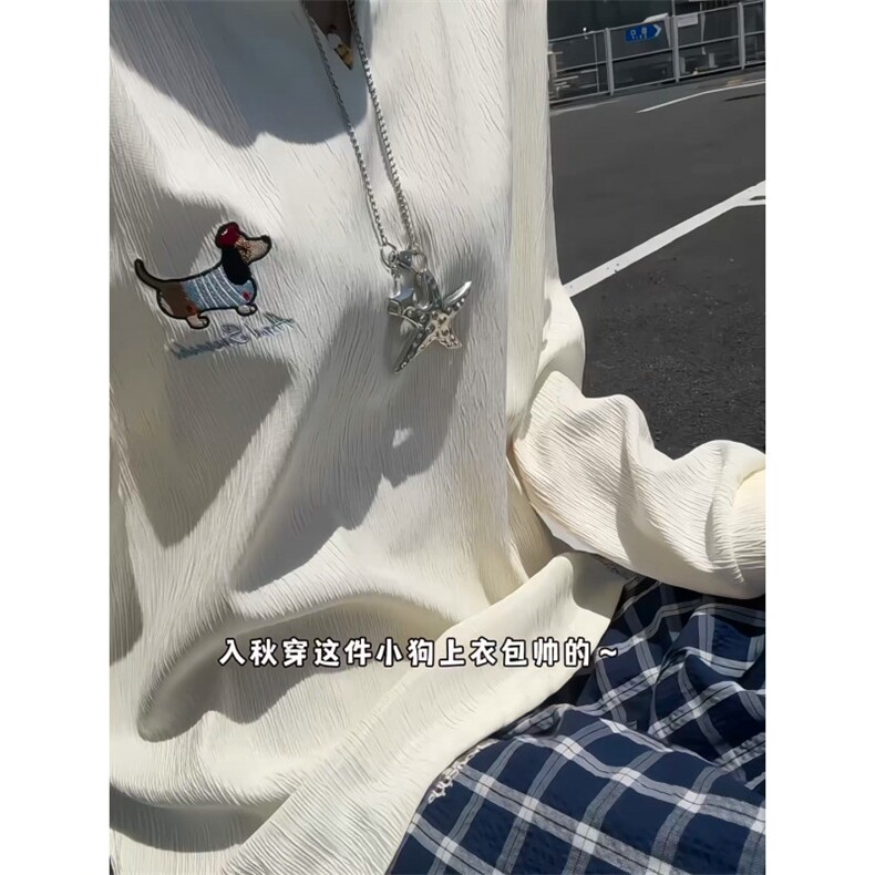 XZ809A/SYR02/特P24/控48   肌理感绣花腊肠狗V领长袖T恤卫衣图片