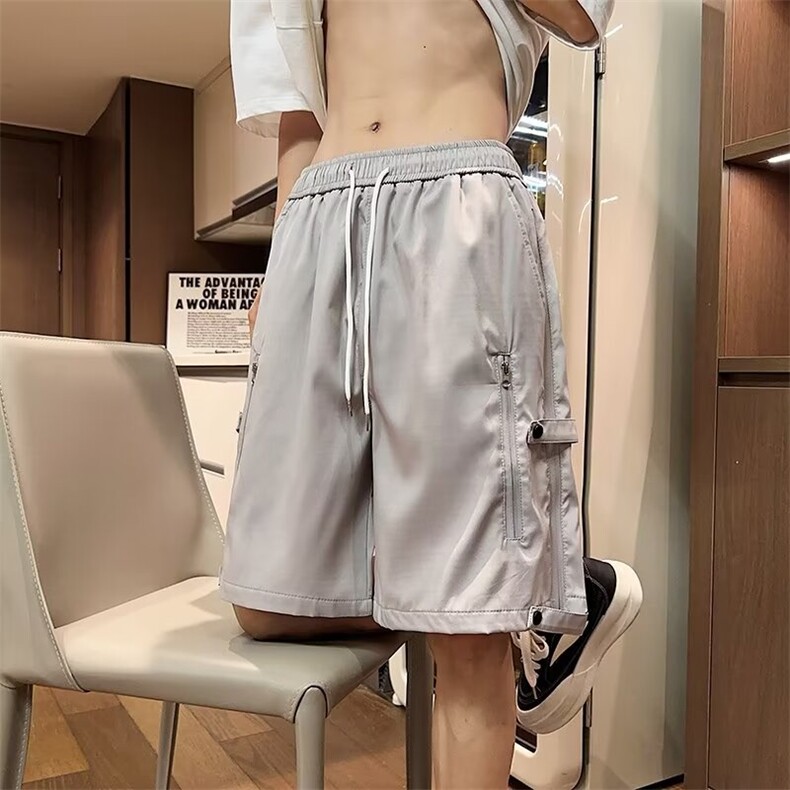 休闲短裤男士韩版潮百搭侧边拉链开衩2024夏季ins五分裤K5225-P35图片