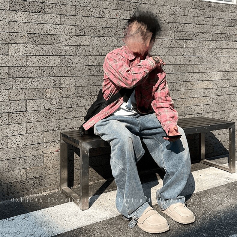 【网图慎用】粉色格子衬衫男女都好穿挺好看的质量不错P48,男装衬衫,电商A466