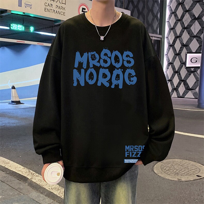 W513P35加绒45港风套头宽松圆领春秋季卫衣男无帽外套长袖打底衫,男装T恤,星座304A-1