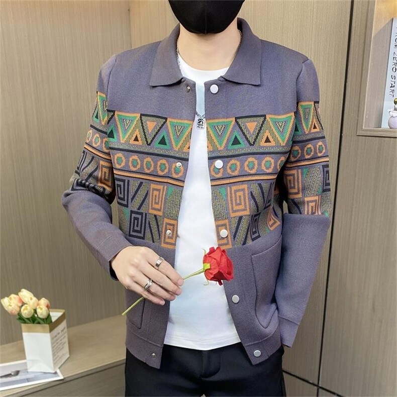 M3878-P70男士毛衣开衫秋冬装韩版潮流高端提花针织夹克外套男图片