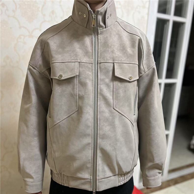 现货抖音网图PU皮夹克宽松复古纯色外套JK306，男装夹克，星座1904A-1