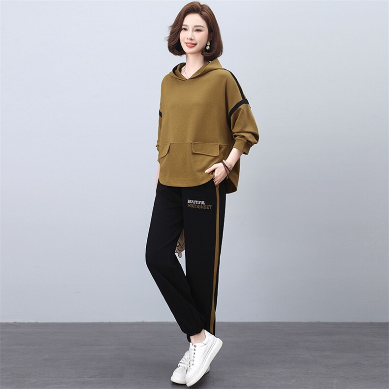 连帽卫衣套装女2025春秋新款大码宽松洋气中年妈妈运动休闲两件套,女装套装/套裙,忆绮罗