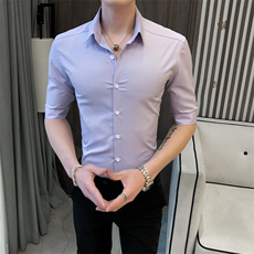 243-P552025新款韩小波浪弹力纯色衬衫夏季时尚个性修身七分袖，男装衬衫，星座312A-5