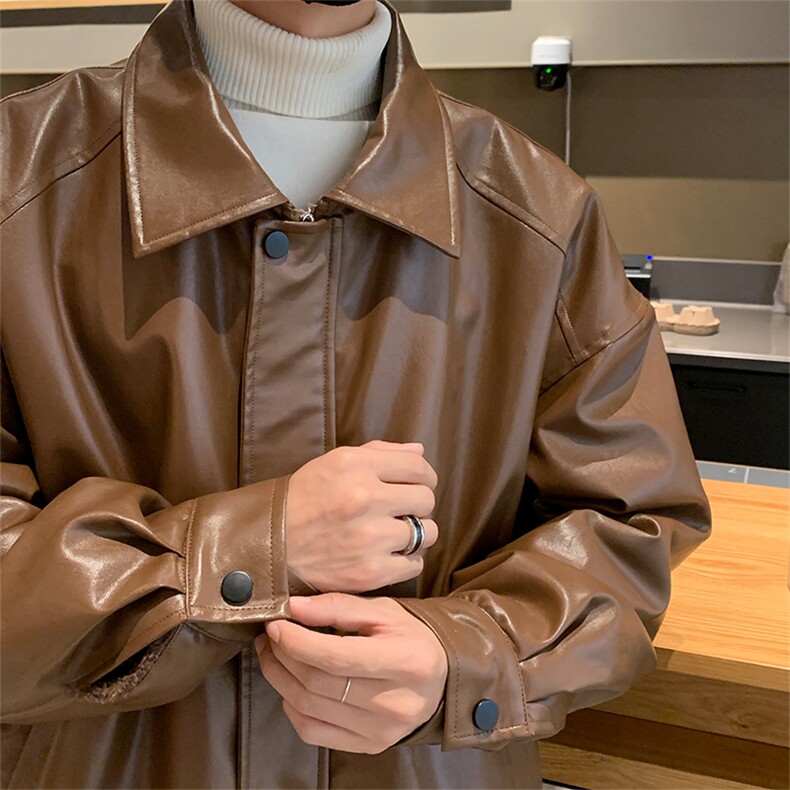 D2183-TP130控价178冬季机车皮夹克保暖加绒宽松帅气皮衣外套男,男装棉衣,电商A102-1