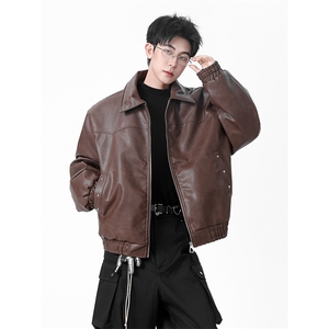 405A 美式复古翻领荔枝皮铆钉设计机车棉服 MY25887-特批100控168图片
