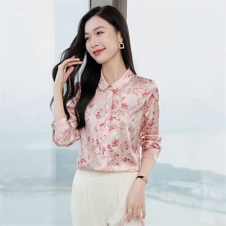 印花重磅真丝衬衫女长袖2026春装暗扣宽松衬衣小衫丝绸真丝上衣,女装衬衫,阿舍尔精品
