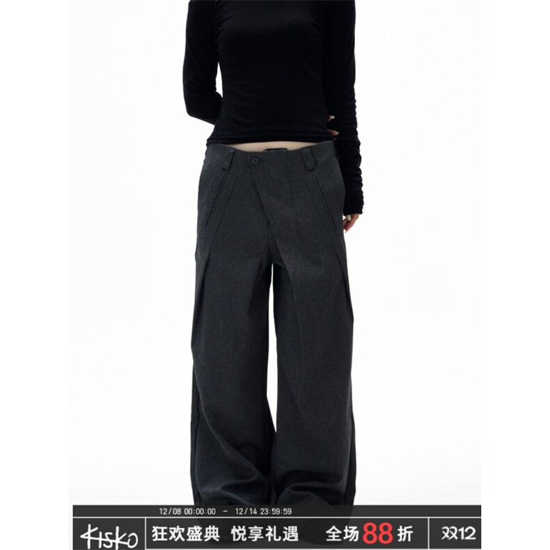 1506-1/KB0381/P57美式复古打褶斜门襟肌理休闲西裤男女高级，男装西裤，星座1506-1