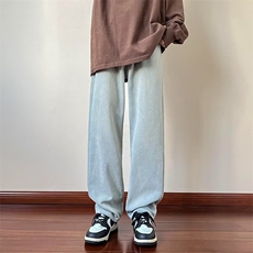 牛仔裤男夏季宽松直筒垂感复古阔腿拖地裤子韩版长裤K4014-P40，男装牛仔裤，星座512-2