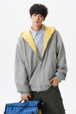 8XL-M秋连帽卫衣男宽松休闲纯色拉链开衫外套拼色帽衫运动WY27P65，女装短外套，电商D206-1