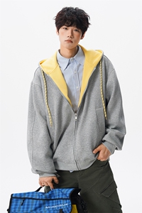 8XL-M秋连帽卫衣男宽松休闲纯色拉链开衫外套拼色帽衫运动WY27P65图片
