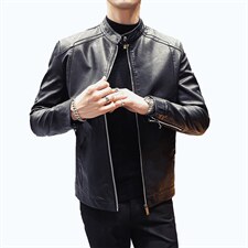 跨境男士皮衣男2021秋冬新款男装加绒皮夹克修身潮流韩版加厚外套，男装皮衣，星座四季星座1412