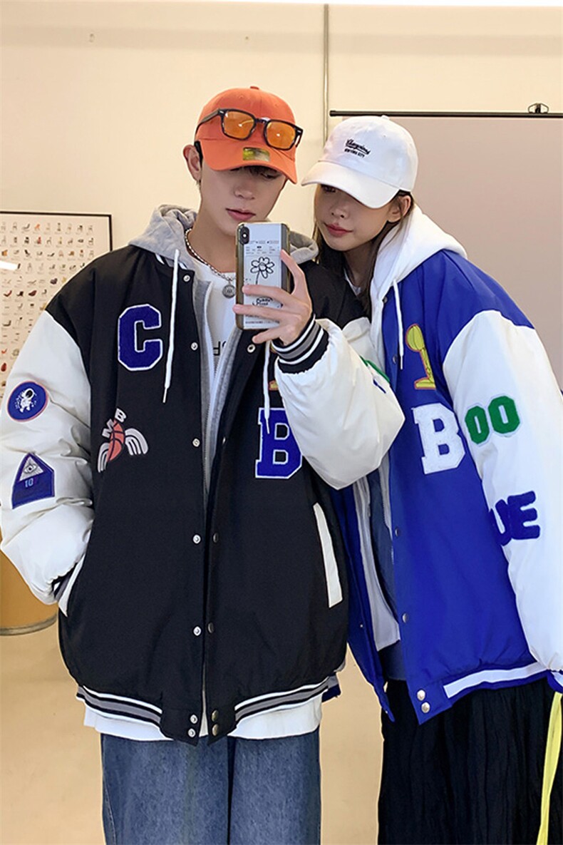 假两件连帽情侣装棒球服夹克棉衣棉服棉袄男女外套3317-P90控138,男装夹克,星座207
