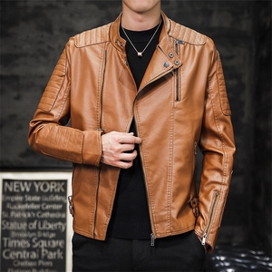 JK779-P98秋冬潮流机车服外套翻领修身韩版加绒男士皮衣图片