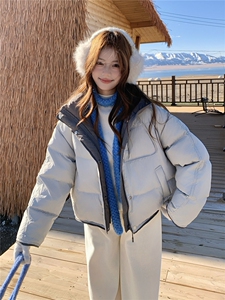 版学院风减龄加厚羽绒服女2025年冬季新款连帽保暖白鸭绒面包服图片