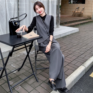西装马甲套装女2025秋穿搭通勤韩版阔腿裤高级时尚休闲职业三件套图片