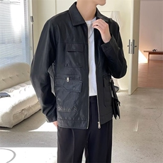 春秋季翻领皮夹克男士皮衣青年帅气机车服休闲轻熟上衣男JKA25，男装夹克，星座1116A-2（原606A-1）