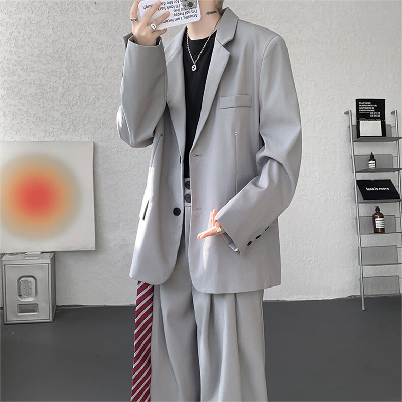 潮流休闲西装外套高级痞帅宽松韩版自带垫肩西服外套可整套搭配,男装西服,电商B319
