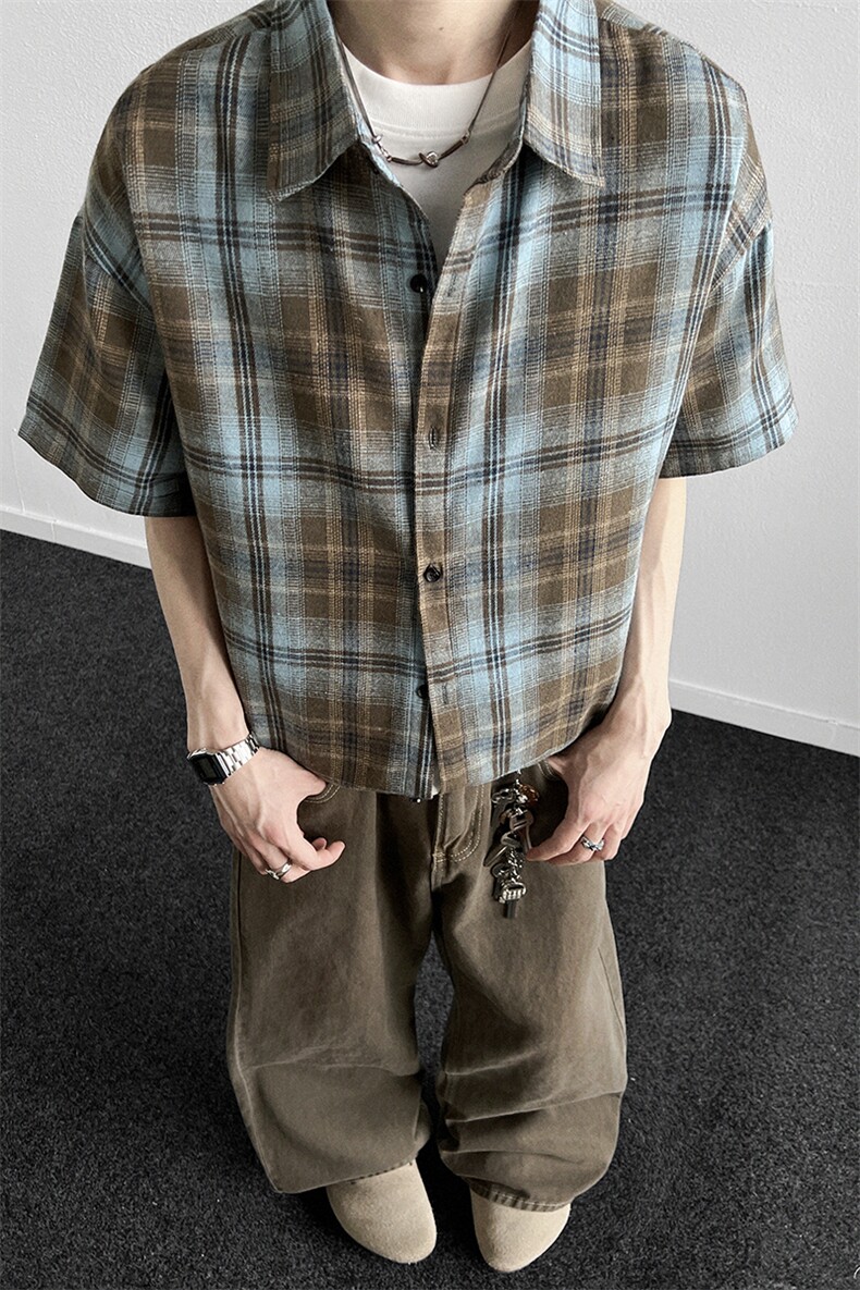 短袖格子衬衫6604特P32,男装T恤,电商A309