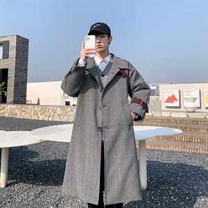 人字纹长款过膝大衣男 FY706P128控158图片