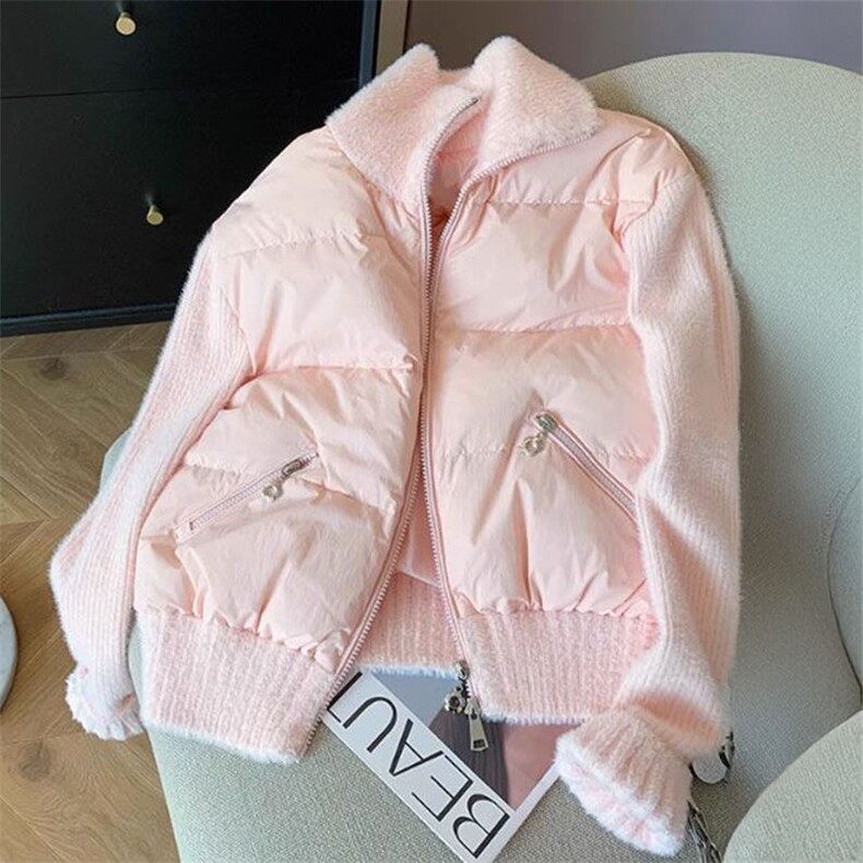 1506-1/M76691/P89超火的针织拼接棉服外套女冬季图片