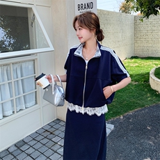 休闲运动蕾丝薄款短袖卫衣半身裙女夏2025新款甜美显瘦，女装连衣裙，2C029