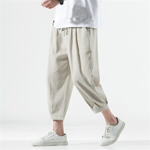 日系夏装薄款棉麻料七分裤大码冰丝休闲裤哈伦裤男士裤子 935 P45,男装牛仔裤,钱塘788(原4013)