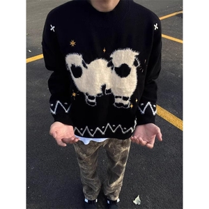 【现货】DMY528-特批55少年感小羊提花毛衣男款秋冬加厚针织衫图片