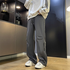 美式设计感休闲裤男秋冬宽松直筒微喇拉链冲锋裤KK229-P40加绒48，男装卫衣，星座1008-2