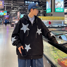 美式刺绣连帽外套棒球服男春秋季港风潮牌宽松百搭情侣卫衣，男装卫衣，星座716-2
