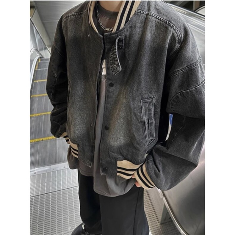 美式复古宽松水洗牛仔外套短款棒球服夹克休闲百搭夹克JK8948,男装工装外套,星座1116A（原606A-3）