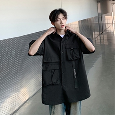 2024新款机能工装短袖衬衫男宽松休闲翻领半袖衬衣现货W8213-P38，男装衬衫，星座512-4