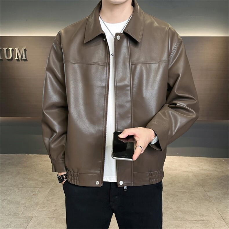 店主风2025秋季新款翻领时尚皮衣休闲夹克外套PY182-P115控155,男装皮衣,电商A413