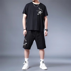 大码短袖套装男加肥加大春夏季胖子半袖t恤七分裤肥佬宽松两件套，男装牛仔裤，星座1210-1