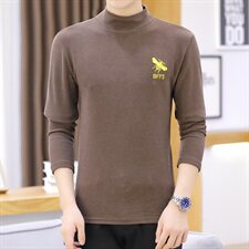 冬季半高领双面绒刺绣蜜蜂卫衣男加绒加厚保暖打底衫长袖红330P28，男装卫衣，星座1207