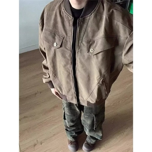 秋冬韩版时髦复古cleanfit工装皮质短款夹克外套男士宽松棒球服潮图片
