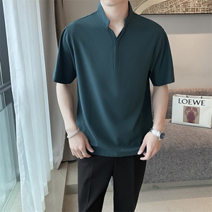 潮牌上衣男士立领短袖t恤潮流半袖POLO衫夏季港风百搭休闲t恤男生图片