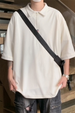 PL9053/P35冰丝短袖POLO衫男夏季宽松纯色上衣美式潮牌半拉链t恤，男装Polo衫，电商A141