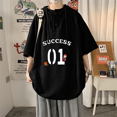 LD54205-P45连帽短袖t恤男大码胖子带帽五分袖中袖，男装T恤，电商A040