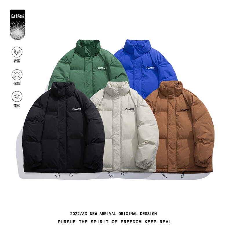白底22冬季新款字母印花简约纯色保暖立领羽绒服YR7200P195控258图片