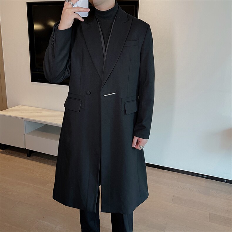 秋冬英伦气质韩版中长款西装大衣男休闲假两件长款西服XZ0085P168,男装西服套装,电商B267