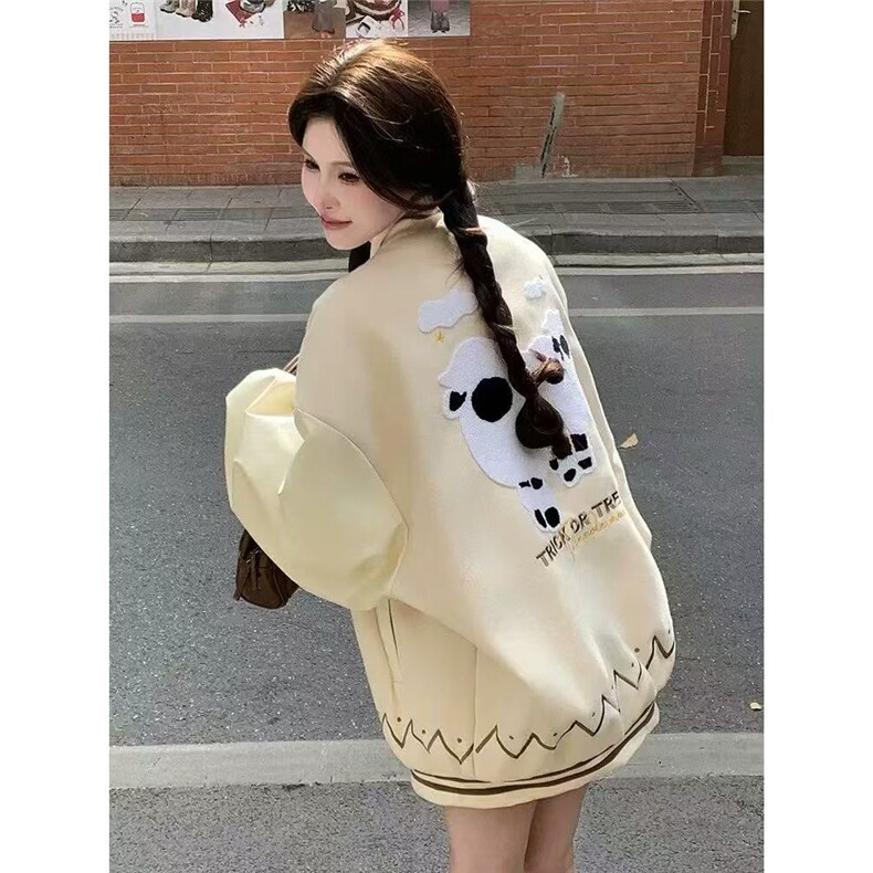 潮流可爱小羊趣味卡通夹克女春秋新款慵懒情侣外套JKB35,男装夹克,星座516A