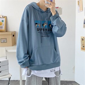 703-W7233 秋季情侣卡通印花连帽套头卫衣图片
