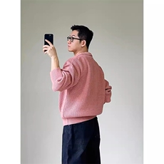 现货MY57-P80粉色宽松百搭口袋polo领长袖毛衣针织衫男女，男装针织衫/毛衣，星座1501-3