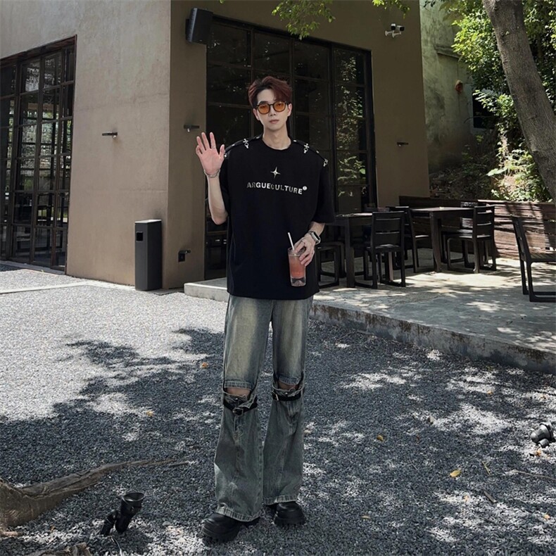 夏季新款小众设计感痞帅潮牌五分袖上衣T130-P40,男装T恤,星座1109-4