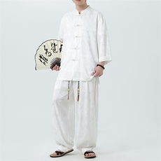 2025夏季新款七分袖衬衫休闲裤子风男士套装TZ100-P110，男装衬衫，电商A008