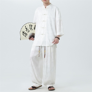2025夏季新款七分袖衬衫休闲裤子风男士套装TZ100-P110图片